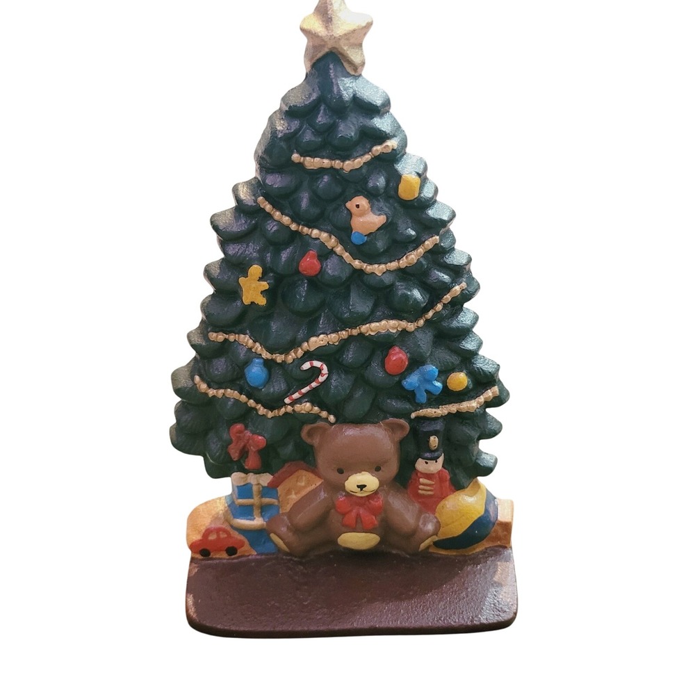 Christmas Tree Teddy Bear Nutcracker Gifts Iron Door Stop‎ Bookend Vintage Heavy